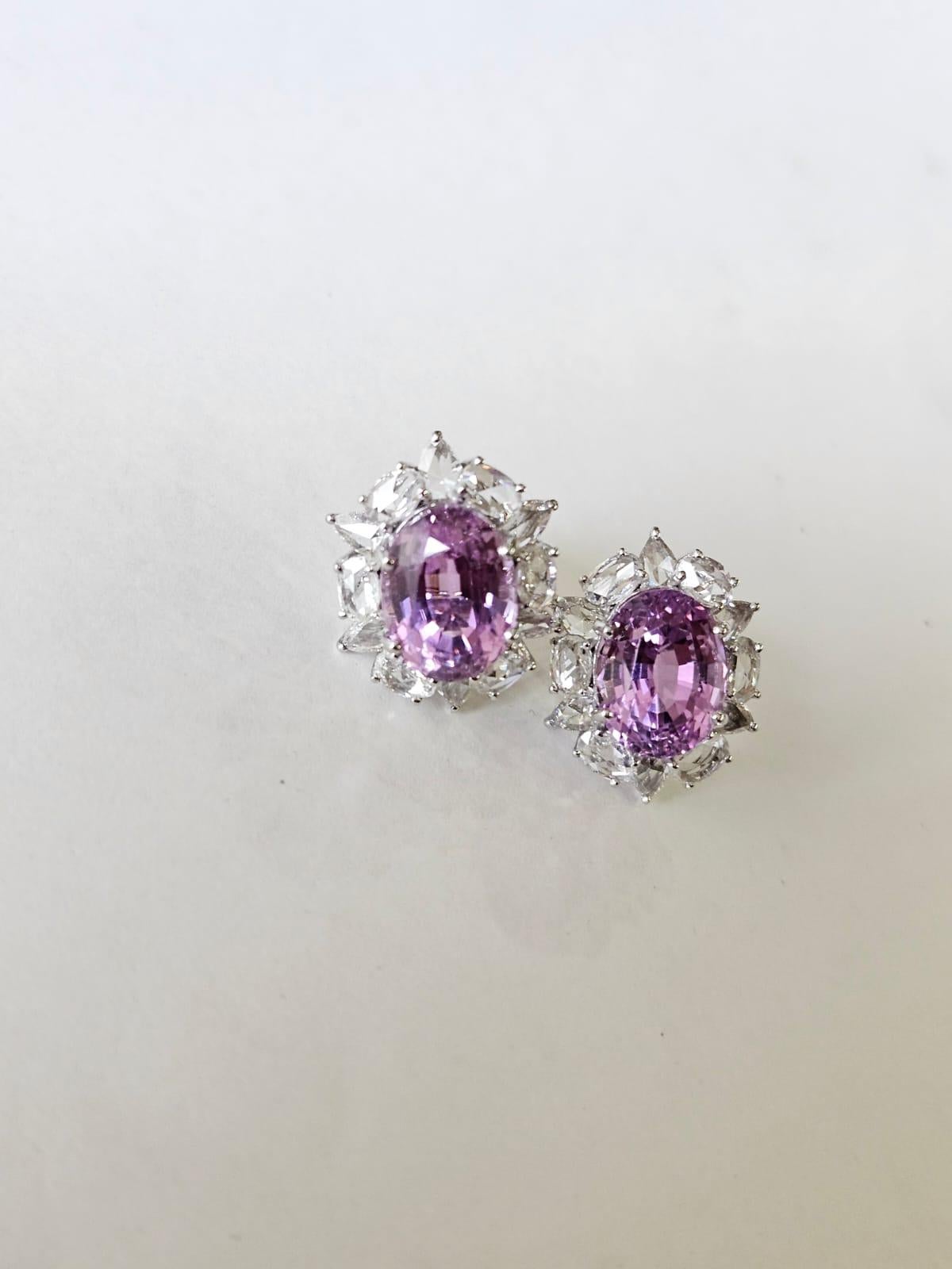 Boucles d'oreilles en or blanc 18 carats, 11,26 carats, Kunzites et diamants taillés en rose en vente 2