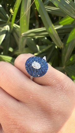 Verlobungsring aus 18 Karat Weißgold, 1,16 Karat blaue Saphire und Diamanten