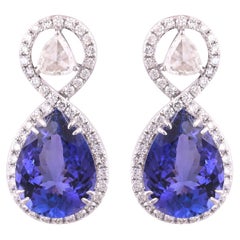 Boucles d'oreilles pendantes en or blanc 18 carats, 14,52 carats, tanzanite et diamants taille rose