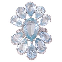 Set in 18K White Gold, 16.20 carats Aquamarine & Diamond oversized Cocktail Ring