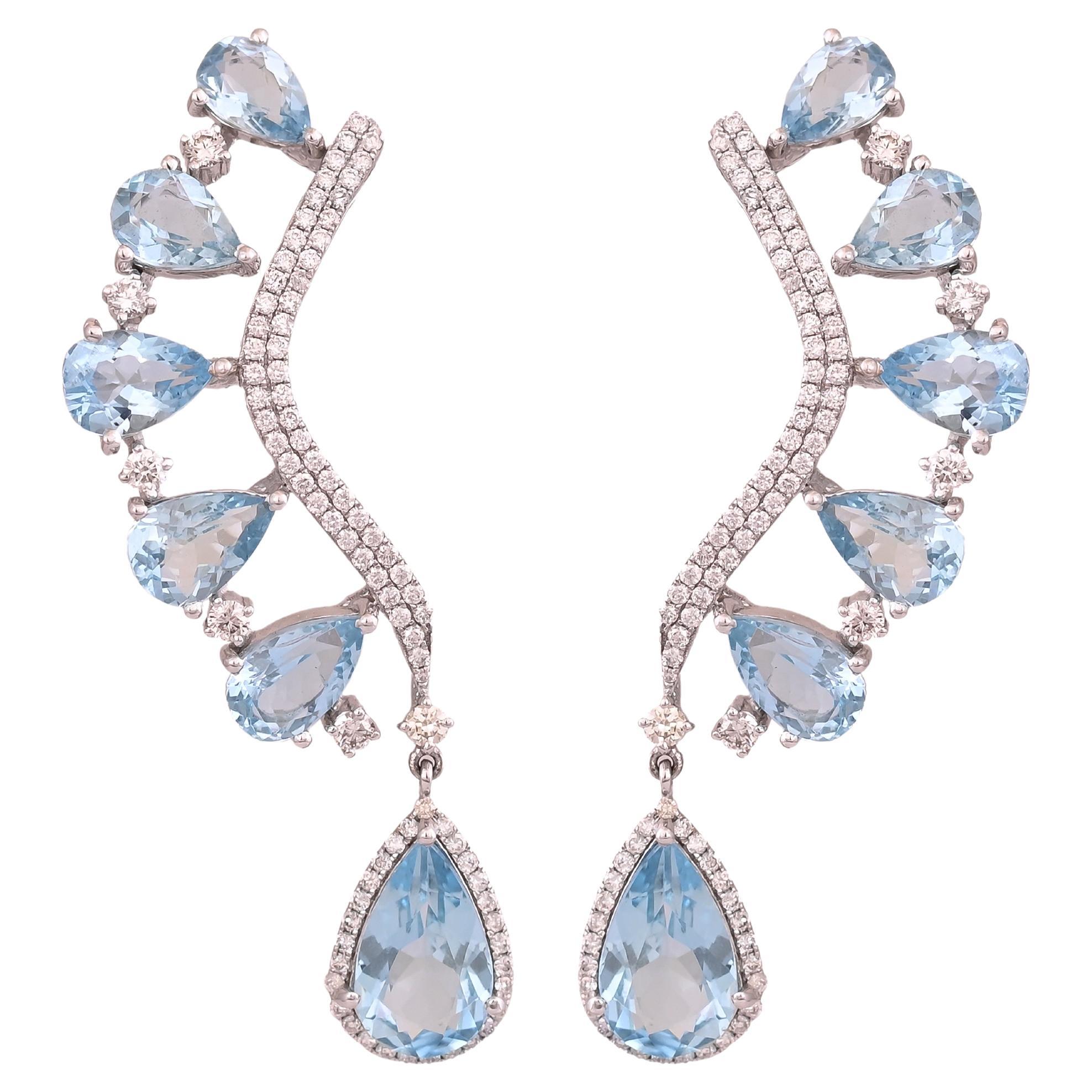 Boucles d'oreilles chandelier en or blanc 18 carats, aigue-marine et diamants 16,63 carats