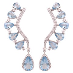 Boucles d'oreilles chandelier en or blanc 18 carats, aigue-marine et diamants 16,63 carats