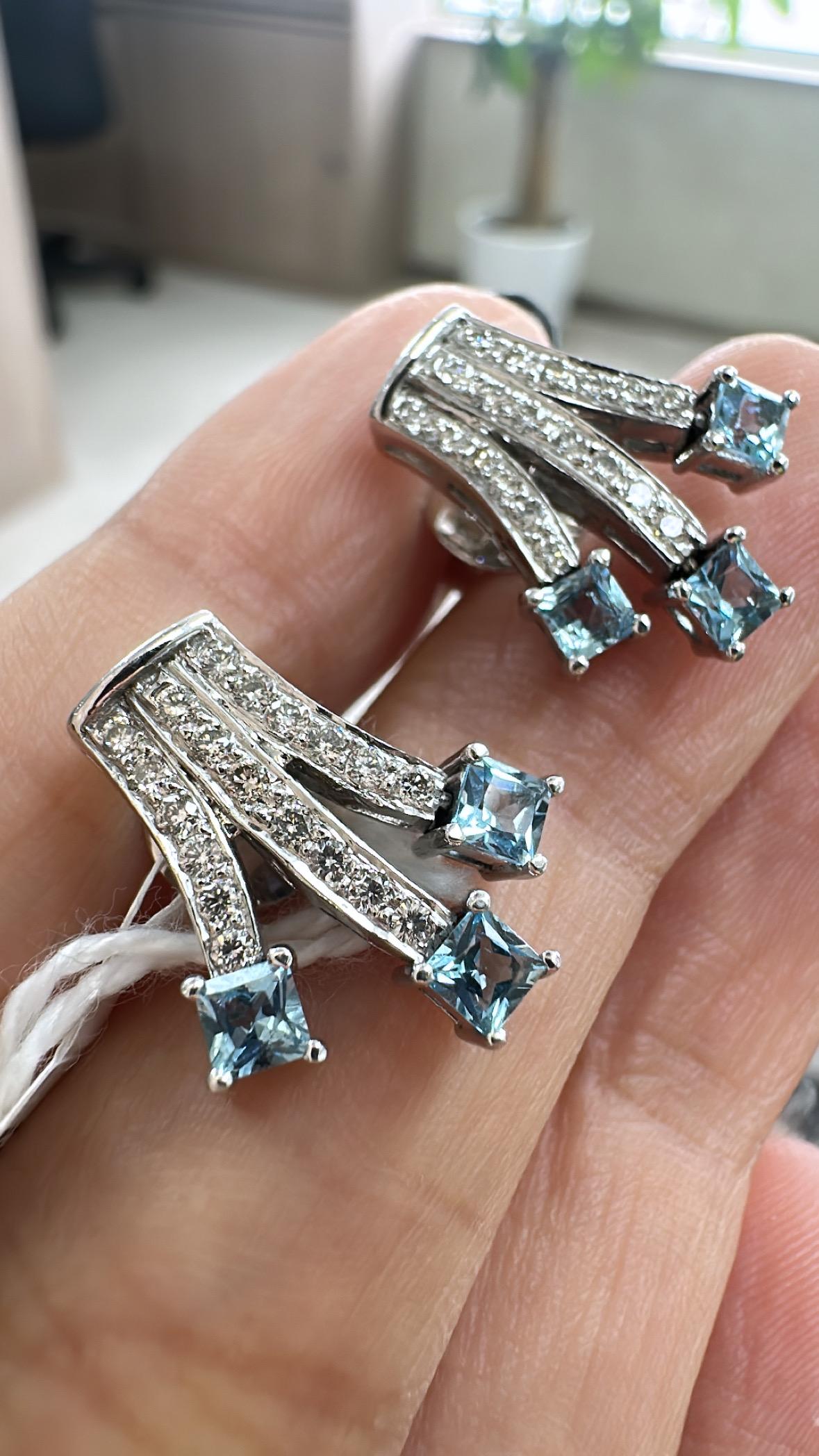 Pendientes de oro blanco de 18 quilates, 1,82 quilates, aguamarina natural y diamantes en venta 2
