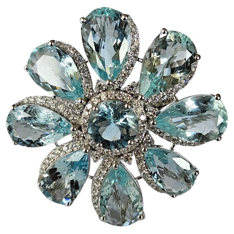Set in 18K White Gold, 18.94 carats Aquamarine & Diamond oversized Cocktail Ring