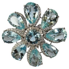 Set in 18K White Gold, 18.94 carats Aquamarine & Diamond oversized Cocktail Ring