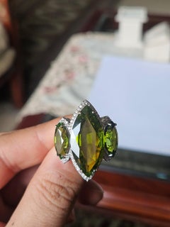 Set in 18K White Gold, 21.92 carats, Green Tourmaline & Diamond Cocktail Ring