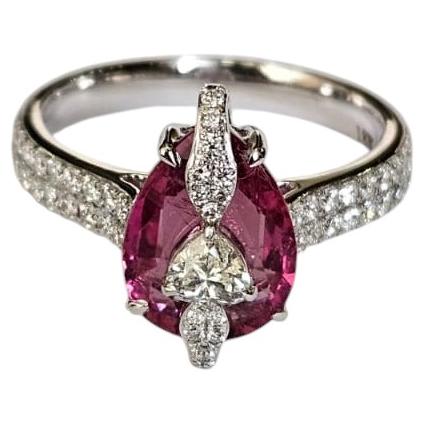 Set in 18K white Gold, 2.39 carat Rubellite & Diamonds "Kissing" Engagement Ring For Sale