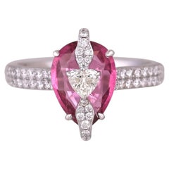 Set in 18K white Gold, 2.39 carat Rubellite & Diamonds "Kissing" Engagement Ring