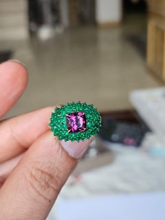 Set in 18K white Gold, 2.44 carats, Tourmaline & Emeralds modern Cocktail Ring