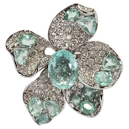 Anello da cocktail moderno con Paraiba e diamanti, 2,72 carati, in oro bianco 18 carati