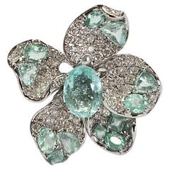 Anello da cocktail moderno con Paraiba e diamanti, 2,72 carati, in oro bianco 18 carati