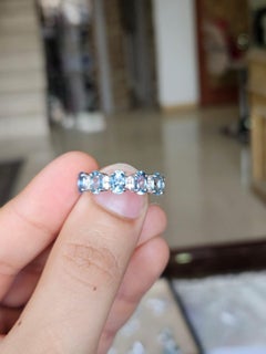 Set in 18K white Gold, 2.74 carat, Aquamarines & Diamonds Band Engagement Ring