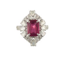 Set in 18 Karat Gold, 2.78 Carat Tourmaline and Rose Cut Diamond Cocktail Ring