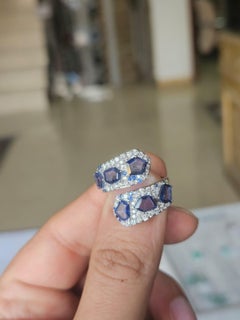 Set in 18K White Gold, 3.33 carats Ceylon Blue Sapphires & Diamonds Band Ring