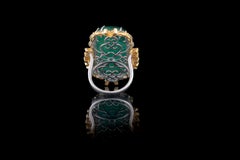 Set in 18K white gold, 35. 61 carats natural emerald and diamond cocktail ring