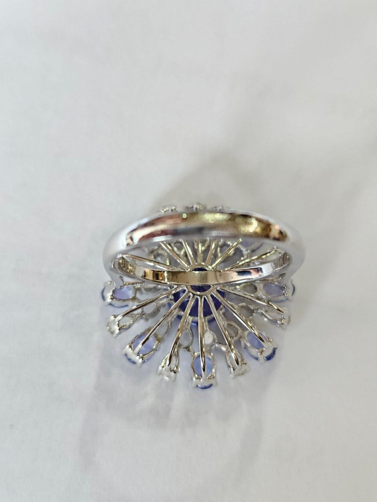 Modern Set in 18K White Gold, 3.56 carats, Tanzanite & Rose Cut Diamonds Cocktail Ring For Sale