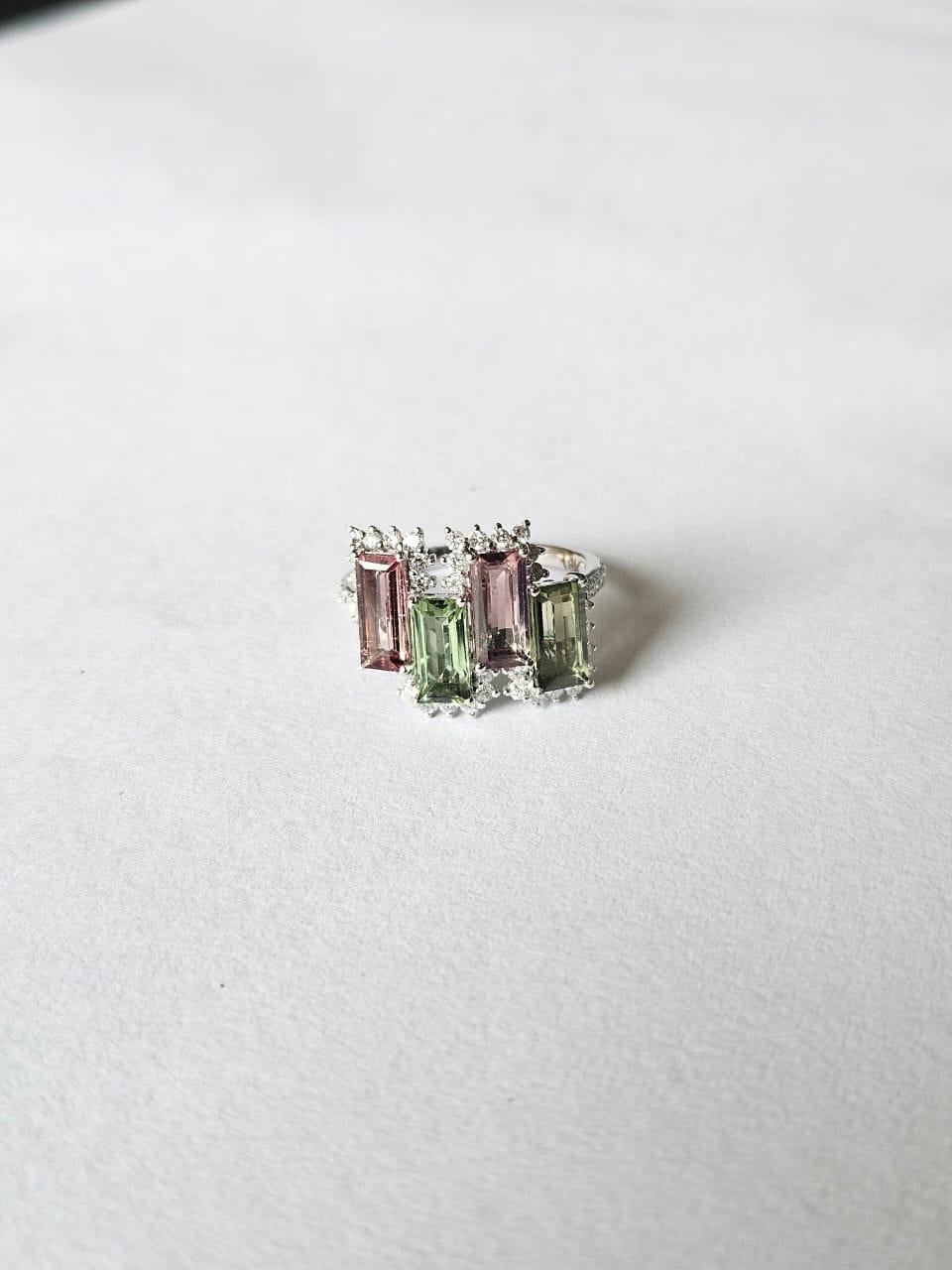 Bague en or blanc 18 carats, 3,60 carats, tourmaline melon d'eau et diamants Neuf - En vente à Hong Kong, HK