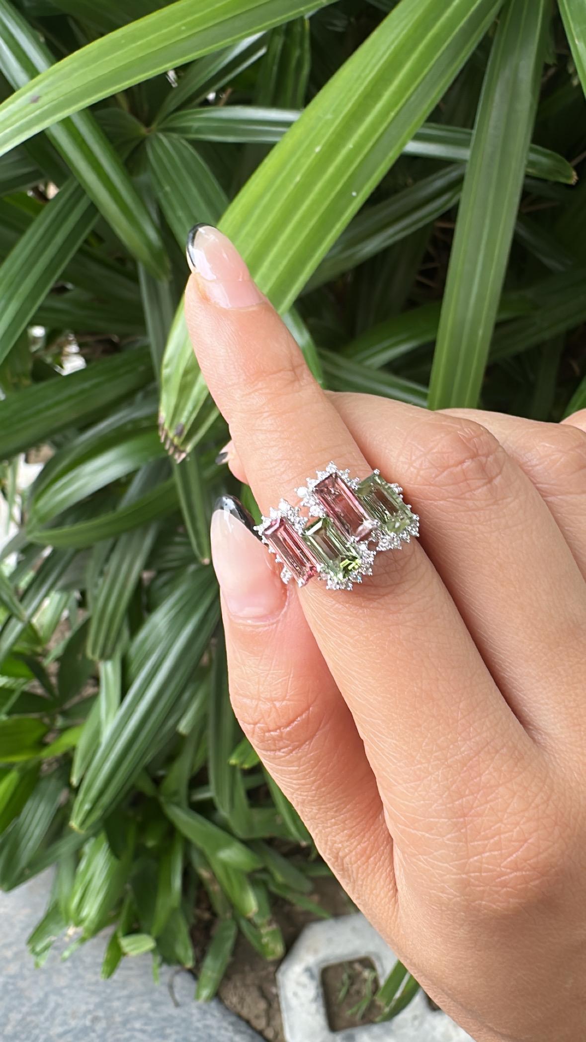 Bague en or blanc 18 carats, 3,60 carats, tourmaline melon d'eau et diamants Unisexe en vente