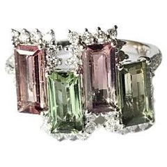 Set in 18K white Gold, 3.60 carats, watermelon Tourmaline & Diamonds Band Ring