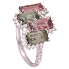 Bague en or blanc 18 carats, 3,60 carats, tourmaline melon d'eau et diamants