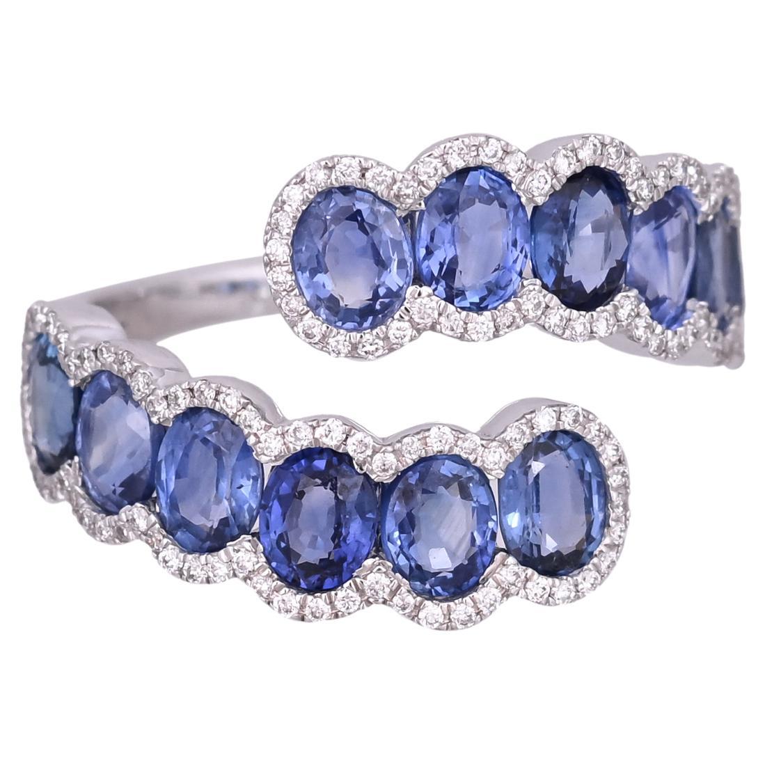 Set in 18K white Gold, 3.83 carats, Ceylon Blue Sapphires & Diamonds Band Ring