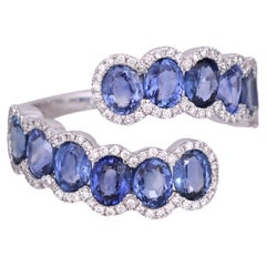 Set in 18K white Gold, 3.83 carats, Ceylon Blue Sapphires & Diamonds Band Ring