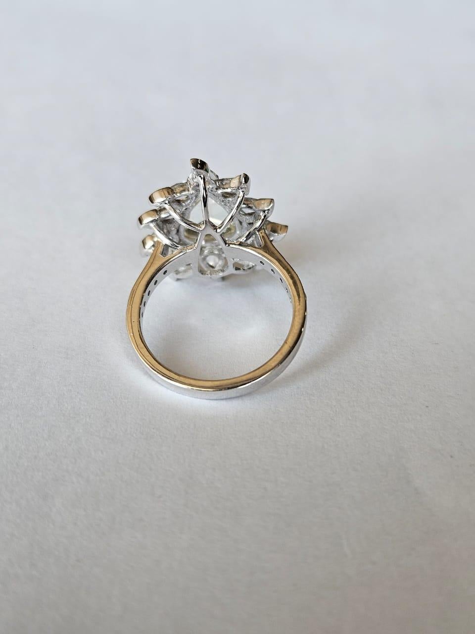 Set in 18K white Gold, 3.86 carats, Rose Cut Diamonds Engagement Cocktail Ring For Sale 5