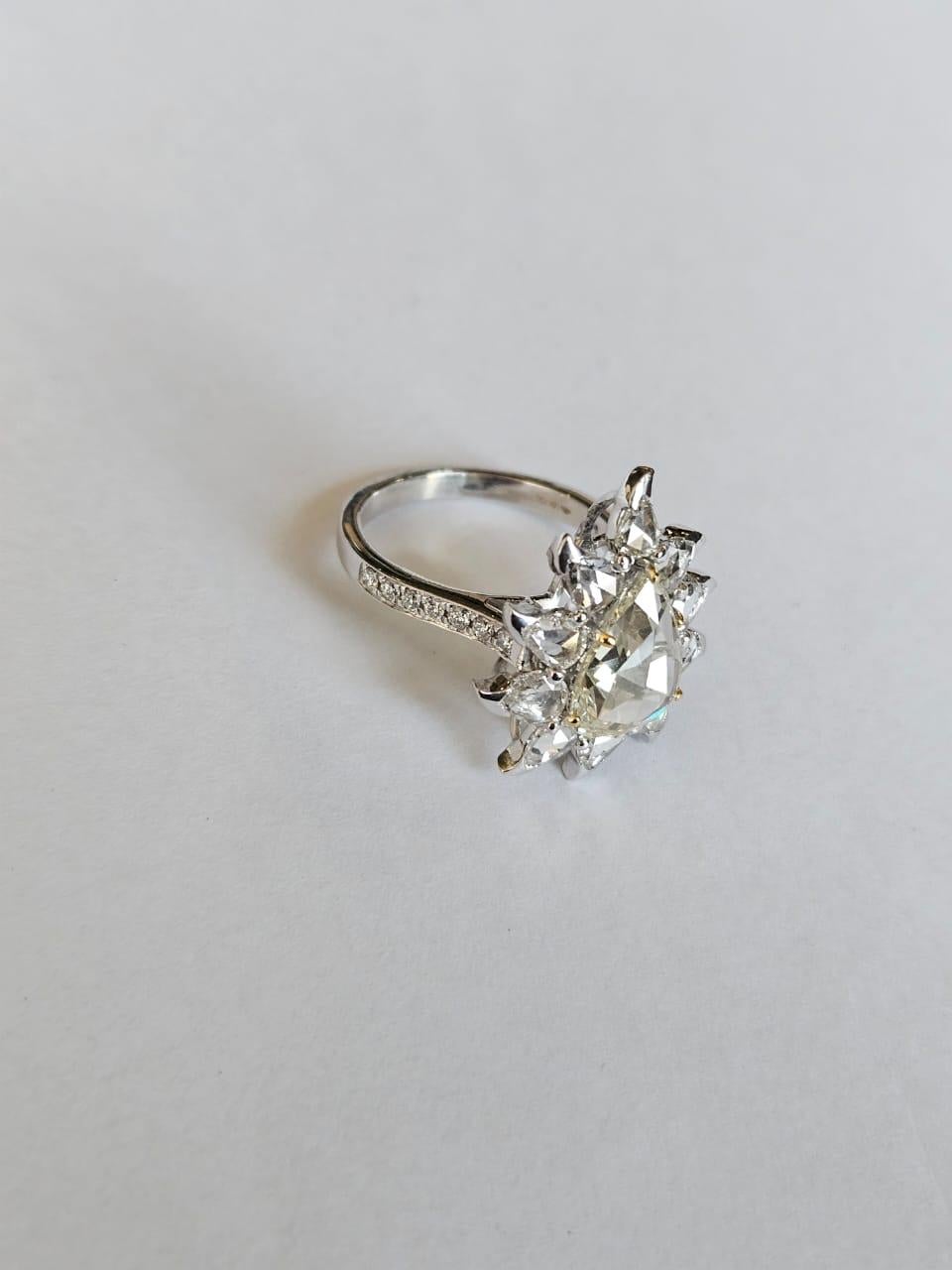 Set in 18K white Gold, 3.86 carats, Rose Cut Diamonds Engagement Cocktail Ring For Sale 4