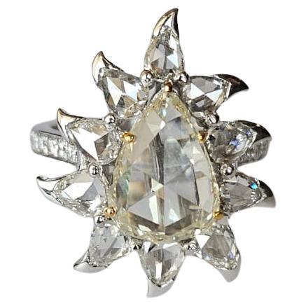 Set in 18K white Gold, 3.86 carats, Rose Cut Diamonds Engagement Cocktail Ring