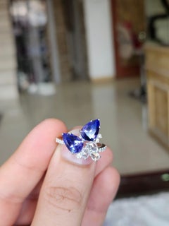 Bague de fiançailles en or blanc 18 carats, 3,93 carats Tanzanite et diamants taille rose