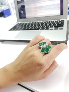 Set in 18K White Gold, 4-Piece Zambian Emerald & Princess Diamond Cocktail Ring
