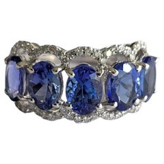 Set in 18k White Gold, 4.17 Carats Tanzanite & Diamonds Band / Wedding Ring