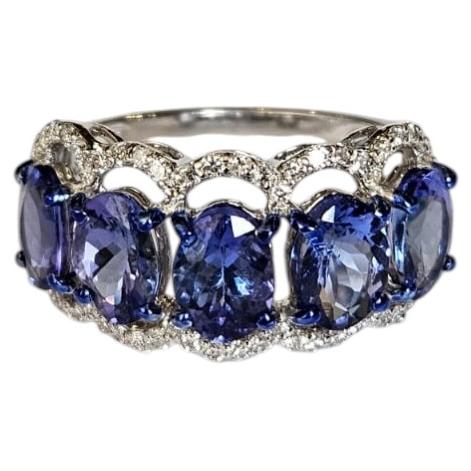 Set in 18k White Gold, 4.17 Carats Tanzanite & Diamonds Band / Wedding Ring