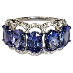 Set in 18k White Gold, 4.17 Carats Tanzanite & Diamonds Band / Wedding Ring