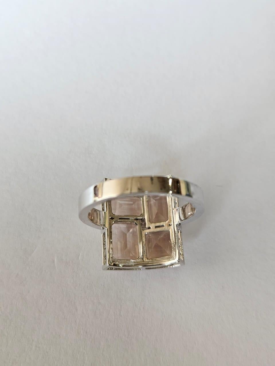Modern Set in 18K white Gold, 4.61 carats, Morganite & Rose cut Diamond Engagement Ring For Sale