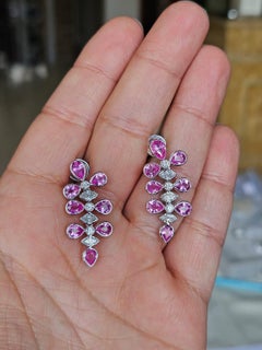 Set in 18K white Gold, 5.46 carats, Pink Sapphires & Diamonds Dangle Earrings
