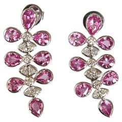 Set in 18K white Gold, 5.46 carats, Pink Sapphires & Diamonds Dangle Earrings