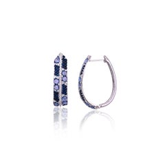 Set in 18K white Gold, 5.69 carats, Blue Sapphires & Diamonds Hoop Earrings