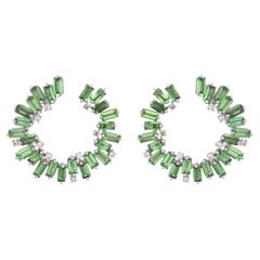 Set in 18K white Gold, 5.99 carats Tsavorite & Diamonds modern Hoop Earrings