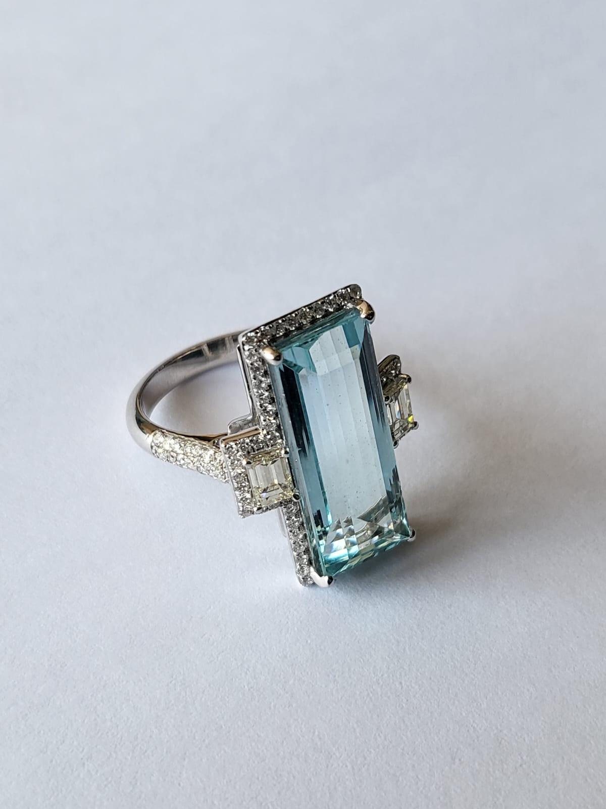 Emerald Cut Set in 18k White Gold, 7.43 Carats, Aquamarine & Diamonds Engagement Ring
