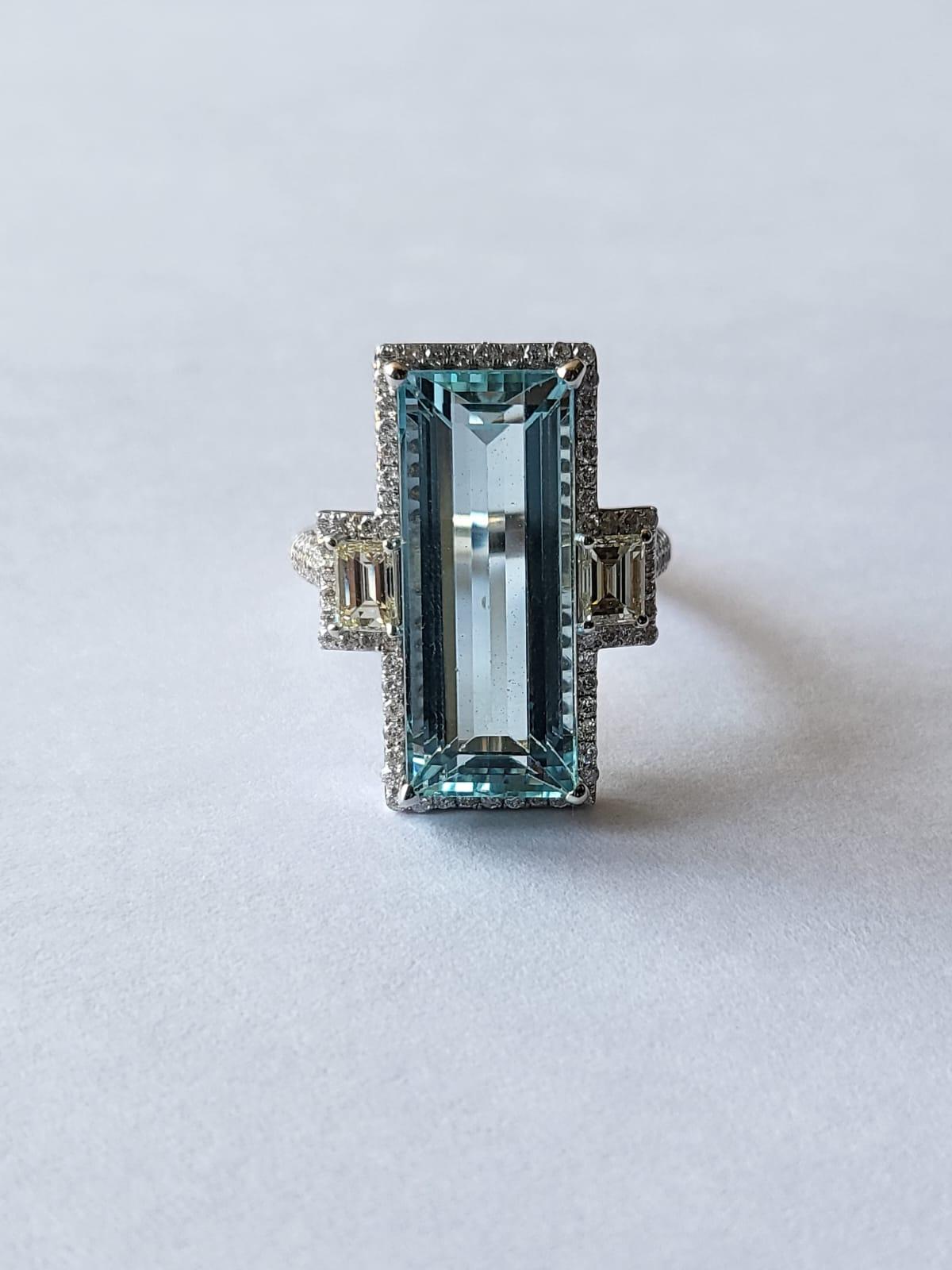 Set in 18k White Gold, 7.43 Carats, Aquamarine & Diamonds Engagement Ring In New Condition In Hong Kong, HK