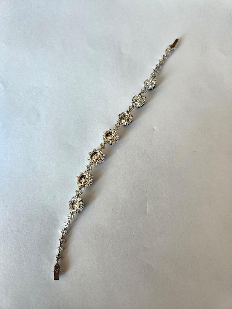 Cabochon Set in 18K white Gold, 7.70 carats, Burmese Jadeite & Diamonds Modern Bracelet For Sale