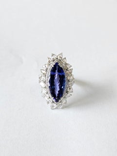 Set in 18K White Gold, 7.92 carats, Tanzanite & Rose Cut Diamond Engagement Ring