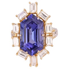 Bague de fiançailles en or blanc 18 carats, 9,33 carats, Tanzanite et diamants jaunes