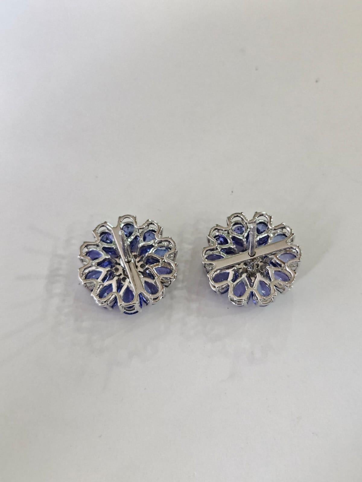 Moderne Boucles d'oreilles en or blanc 18 carats, 9,50 carats, Tanzanites et diamants taillés en rose en vente