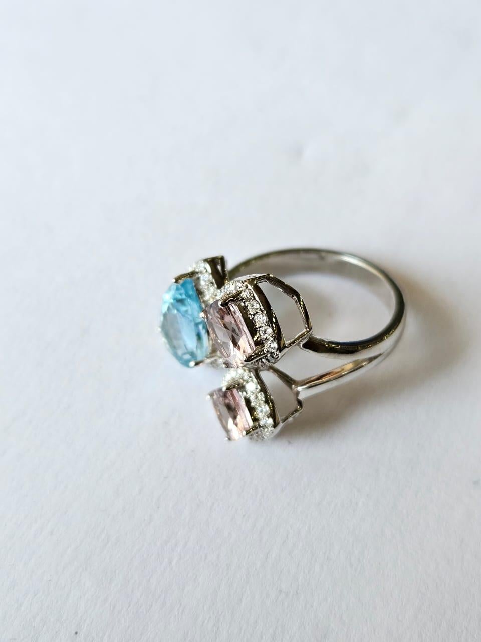 Set in 18K white Gold, Aquamarine, Morganite & Diamonds Cocktail Ring In New Condition In Hong Kong, HK