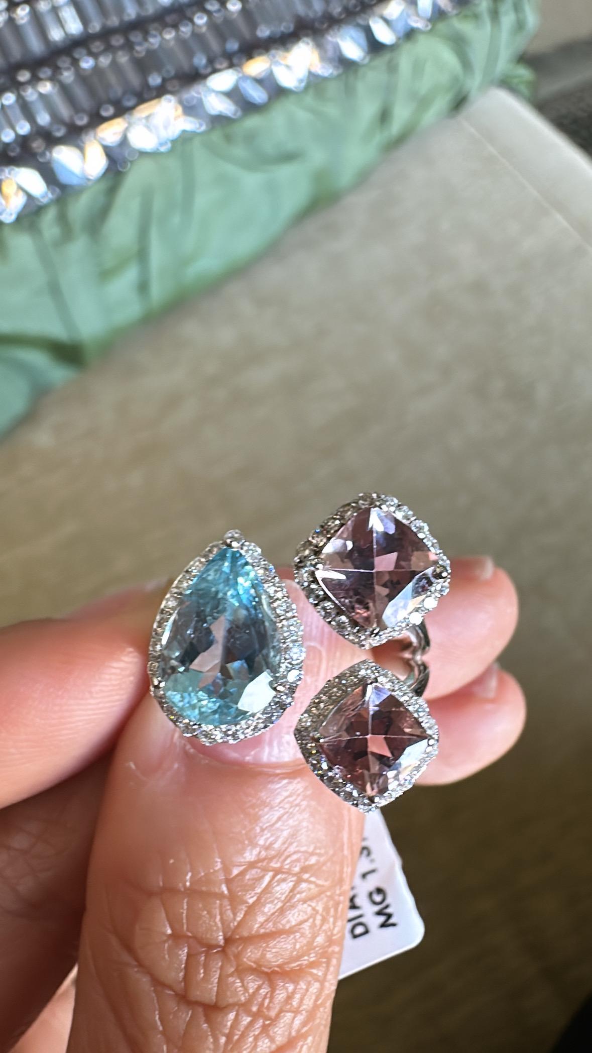 Set in 18K white Gold, Aquamarine, Morganite & Diamonds Cocktail Ring 1