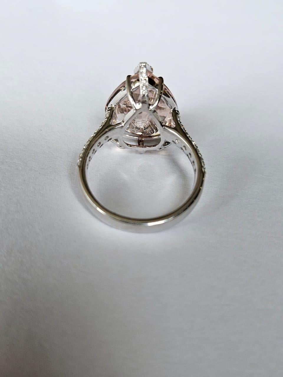 Modern Set in 18K White Gold, Aquamarine, Morganite & Diamonds in-laid Engagement Ring For Sale