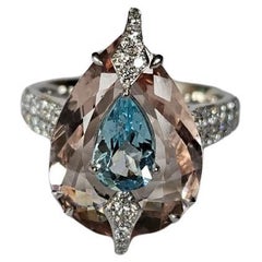 Set in 18K White Gold, Aquamarine, Morganite & Diamonds in-laid Engagement Ring