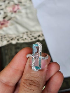 Set in 18K white Gold, Aquamarine, Morganite & Diamonds "Kissing" Cocktail Ring